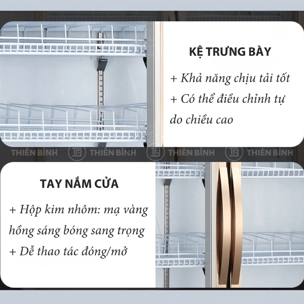 Tủ mát trưng bày 2 cánh kính Snow Village LC-1200AF 14 Tay nắm và kệ tủ Snow Village LC-1200AF