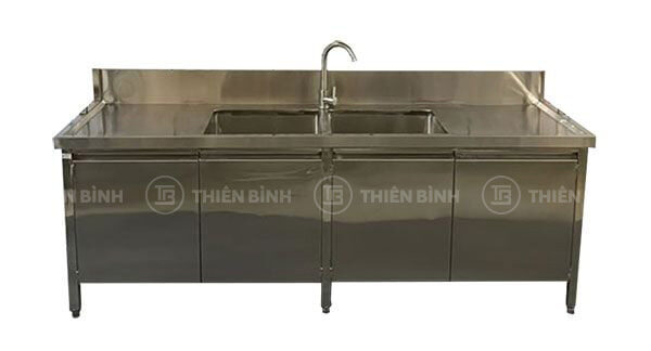 Ảnh bàn chậu rửa inox 2 hố có tủ bên dưới