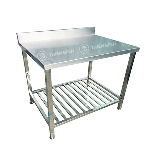 Bàn sơ chế inox có giá nan dưới và thành sau