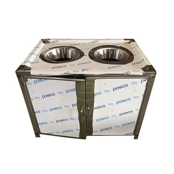 Bàn tủ inox có 2 lỗ xả rác