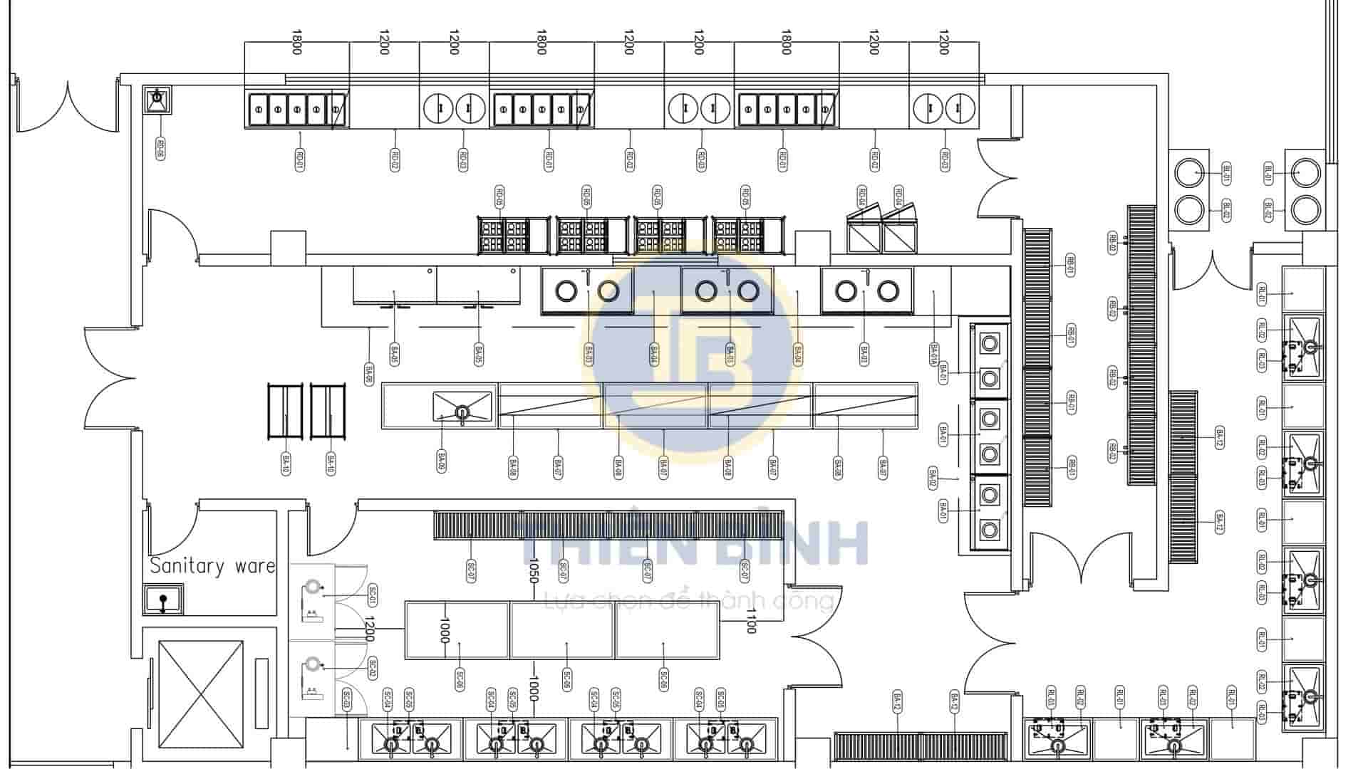 Thiết kế, cung cấp thiết bị bếp ăn tập thể cho công ty Tamron Nhật Bản 3 Bản vẽ khu bếp công trình nhà máy Tamron Vĩnh Phúc