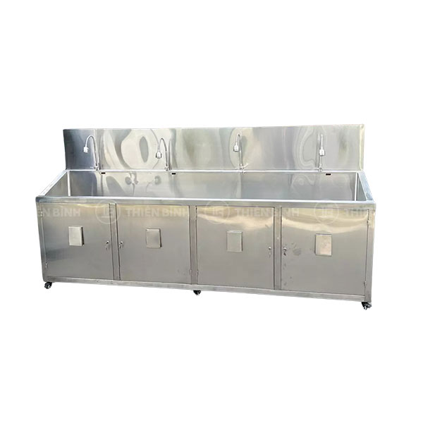 Bồn rửa tay công nghiệp 4 vòi có chân đạp nước