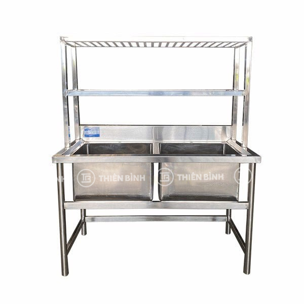 Chậu rửa công nghiệp đôi có giá nan trên