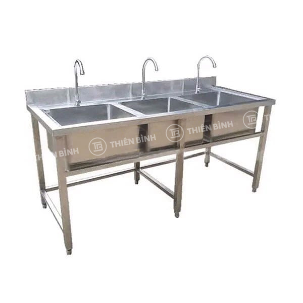 Chậu rửa inox công nghiệp 3 hố chậu vuông