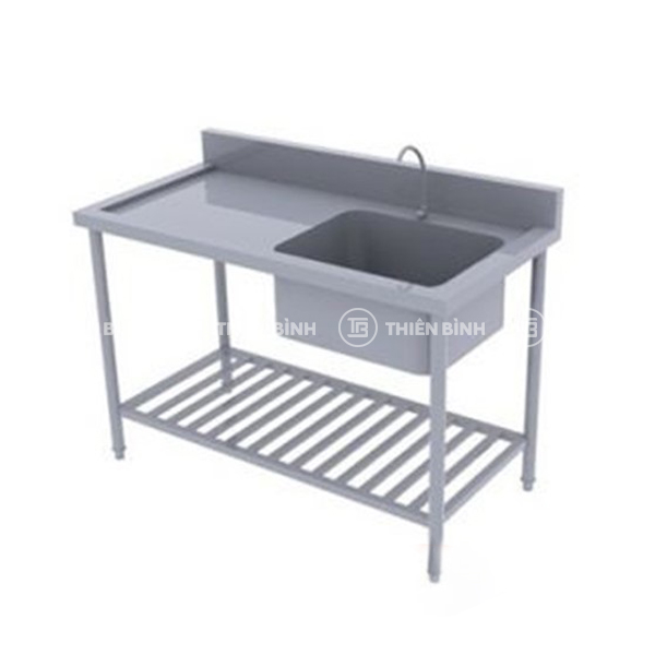 Chậu rửa inox đơn có bàn lệch trái và giá nan dưới