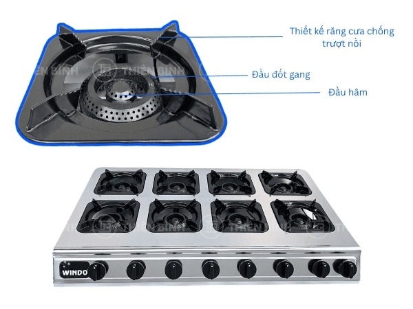 Bếp gas công nghiệp 8 họng gang Windo-812 5 bếp gas công nghiệp 8 họng đốt gang Windo-812