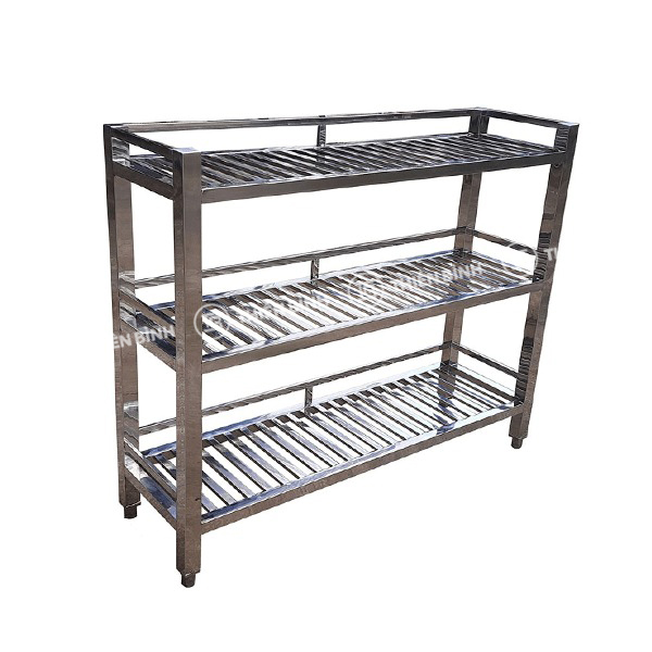 Kệ inox 3 tầng giá nan có lan can