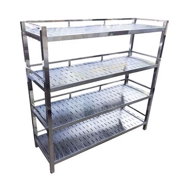 Kệ inox 4 tầng đột lỗ có lan can