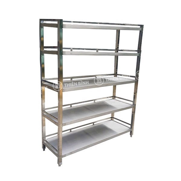 Kệ inox 5 tầng giá phẳng có lan can