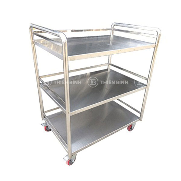 Xe đẩy inox 3 tầng có thanh chắn