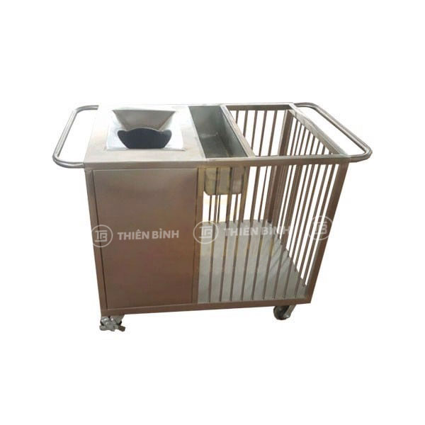 Xe đẩy inox thu gom thức ăn