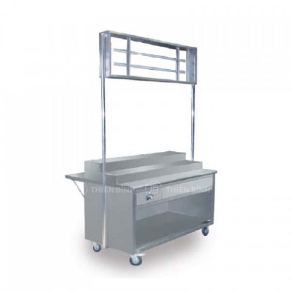 Tủ quầy bán hàng inox có giá bày hàng và biển quảng cáo